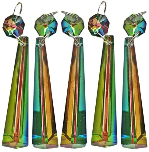 5 Vitrail AB cangiante arcobaleno argento della lampadario gocce goccioline taglio vetro cristalli perline decorazioni albero di Natale ornamenti luce parti Vetro Multicolore 72mm Slant End Icicle