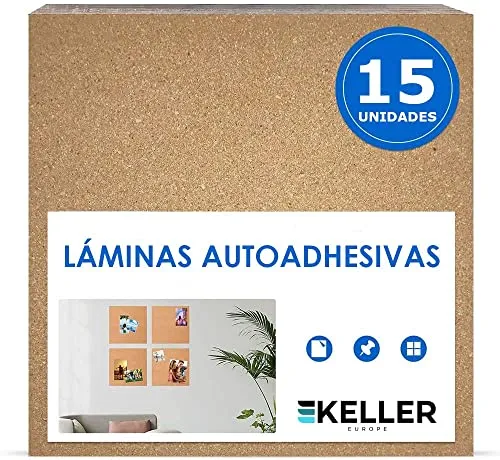 Sughero Pannelli Muro Autoadesivo 300x300 x4mm (15 UNITÀ) Tavole Sughero Isolanti e Decorative per Pareti, Superfici o Bricolage e Lavoretti Fai Da Te