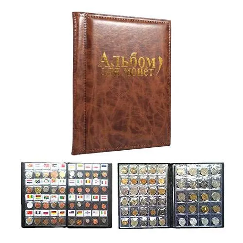 10 pagine Coin Album Coin Collector 250 tasche per monete Storage Coin Collection Book Russian (Color : Brown)