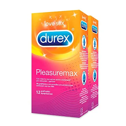 Kit 2x Durex Pleasuremax Preservativi Stimolanti con Nervature, 24 Profilattici