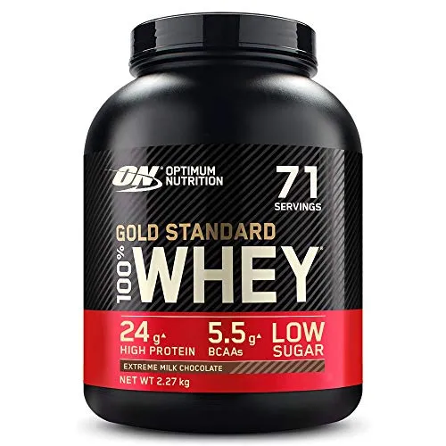 Optimum Nutrition Gold Standard 100% Whey Proteine in Polvere con Proteine Isolat ed Aminoacidi per la Massa Muscolare, Cioccolato al Latte, 71 Porzioni, 2.27 kg, il Packaging Potrebbe Variare