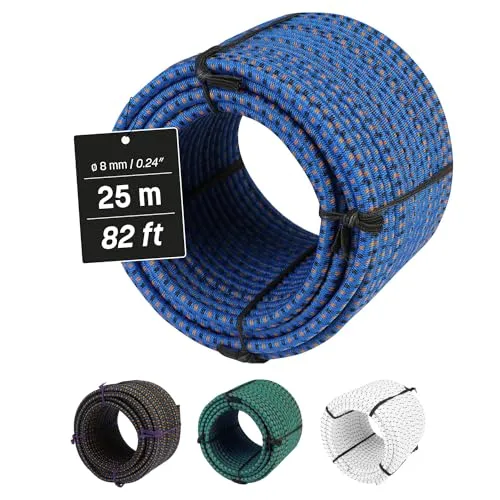 Magma Rotolo di Corda Elastica 25m | Corde Elastiche da 8 mm di Diametro per Pesca, Vela, Campeggio, e Fissaggio Teloni | Extra Forte, Per Interno, Esterno, Giardino e Auto (Blu)