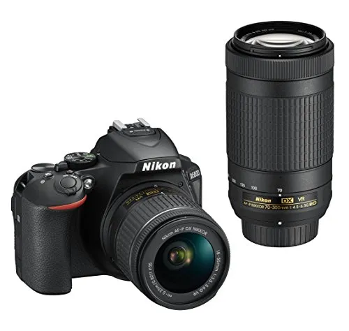 Nikon D5600 Fotocamera Reflex Digitale con Obbietivi AF-P DX NIKKOR 18-55mm f/3.5-5.6G VR e AF-P DX NIKKOR 70-300mm, 24.2 MP, LCD da 3", SD da 8 GB 300x, Nero [Nital Card: 4 Anni di Garanzia]