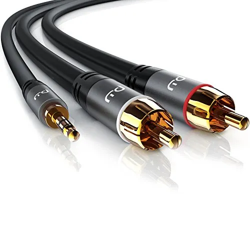 Primewire - 2m Cavo Jack RCA a Y - Cavo Adattatore Jack 3,5mm RCA Stereo - 2X RCA Maschio e 1X Jack Maschio Stereo - Cavo per Amplificatori, Audio PC, Hi-Fi, Strumenti Musicali