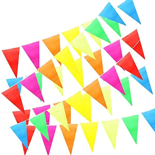 ZoneYan 50m Bandierine Colorate, Banner Bandierine Tessuto, Bandierine Striscione, 100pcs Bandiere Triangolari per Esterno Feste Compleanno