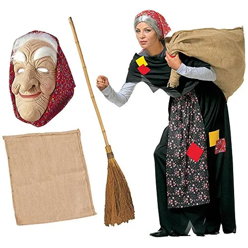 Zeus Party Kit Costume da BEFANA per Adulti Completo + Scopa + Sacco + Maschera Vestito Epifania (Costume + Scopa + Sacco + Maschera)
