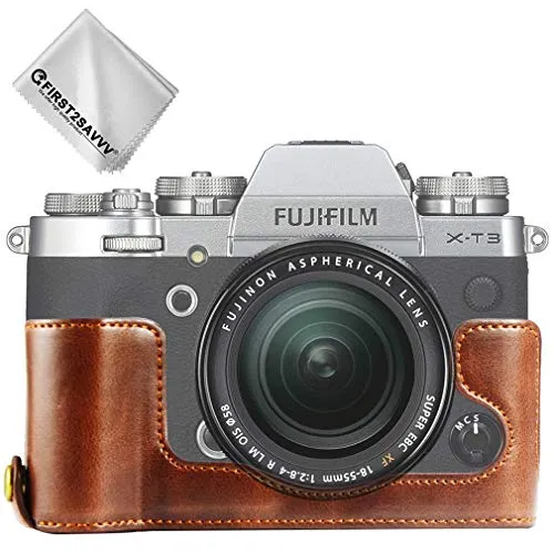 First2savvv marrone scuro Custodia Fondina in pelle sintetica per macchine fotografiche reflex compatibile con Fuji Fujifilm X-T3 XT3 XJD-XT3-D10G11