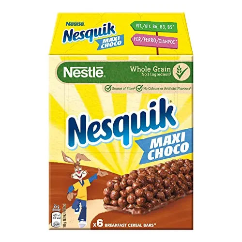 NESQUIK Maxi Choco Barrette di Cereali Integrali al Cioccolato e al Latte, 6 pezzi da 25 g (150 g)