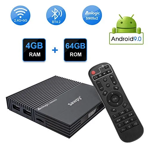 Sawpy Android TV Box F2 Android 9.0 TV Box CPU Amlogic S905X2 Quad Core ARM 4GB RAM 64 ROM WiFi 2.4Ghz&5Ghz 4K 1080P 3D Bluetooth 4.2 USB 3.0 HDMI 2.1 Smart TV Box