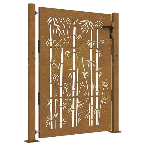 vidaXL Cancello da Giardino 105x130 cm in Acciaio Corten Design bambù