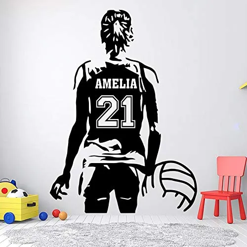 Personalizzato Pallavolo Nome & No. Sport Volley Decalcomanie Della Parete Complementi Arredo Casa per Camera Delle Ragazze Bambini Adolescenti Camera Da Letto Sticker Murale A3 57x79 cm