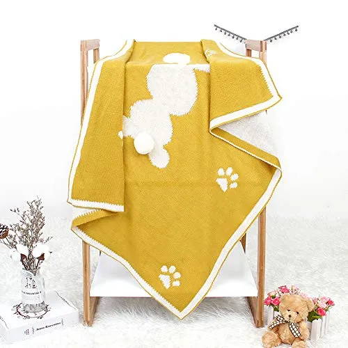 HLSUSAN Coperta per Neonato Morbida 95×75 cm Copertina Neonato Lana Uncinetto Carino Coniglio Estivo Lenzuola Carrozzina Neonato Copertine Regalo per Ragazzi Ragazze,Giallo