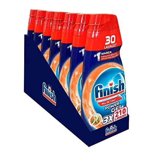 Finish Powergel Gel Detersivo per Lavastoviglie Liquido, Multiazione, Anti-odore, 210 Lavaggi, 7 Confezioni da 30 Lavaggi