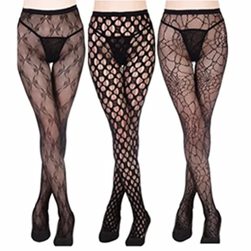 HNJZX 3 paia di calze a rete a maglia larga sexy, collant senza cuciture in nylon Calze a Rete Collant Pantyhose nero (B)