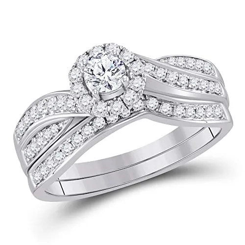 14 kt oro bianco donna rotonda diamante da sposa anello di fidanzamento Band set 5/8 Cttw e Oro bianco, 7, cod. D2D-116997-7
