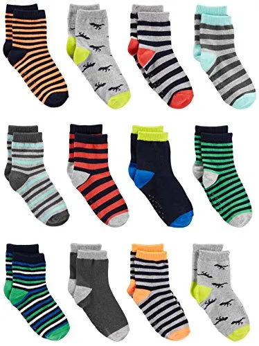 Simple Joys by Carter's 12-Pack Sock Crew Calze, Multicolore/Dinosauri/Righe, 4-5 Anni (Pacco da 12) Unisex-Bambino e Ragazzo