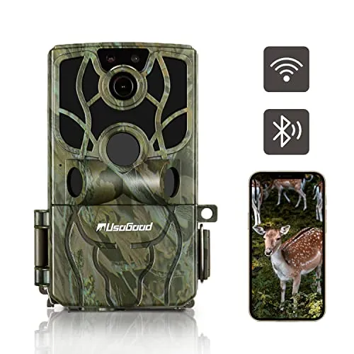usogood 4K 48MP Fototrappola WiFi Bluetooth con App, 850nm Fototrappola Infrarossi Invisibili Impermeabile IP66, Macchine Fotografiche da Caccia per il Monitoraggio della Fauna Selvatica