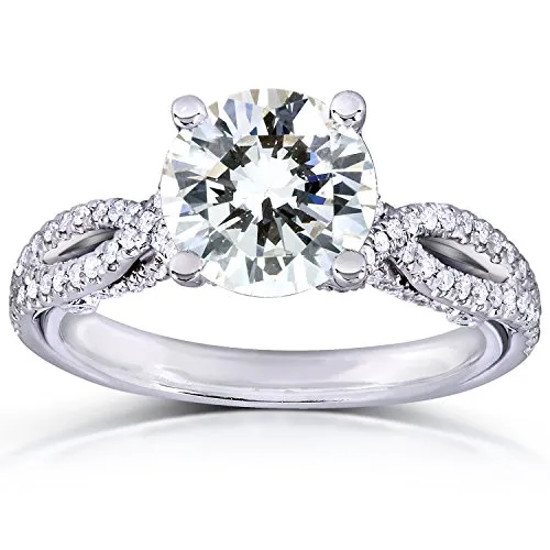 Diamanti rotondi anello di fidanzamento 1 1/3 Ctw in oro bianco 14 K, oro bianco, 19, cod. 62005R-1E_9.0