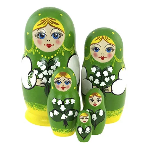 Azhna Bambola di nonning, 5 pezzi, 10,5 cm, collezione Souvenir Matryoshka, dipinta a mano, bambola di Matryoshka russa in legno impilabile (primavera)