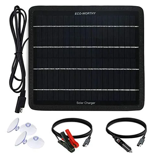 ECO-WORTHY Caricabatterie Solare 12 Volt 5 Watt per Batteria Auto, Pannelli Fotovoltaici Portatili, Ricarica di Mantenimento Batteria Modulo Solare Portatile per Barca, Marina, Casa Mobile, Camper