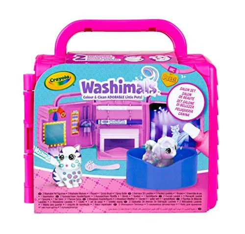 CRAYOLA Washimals Pets - Set da gioco per salone di bellezza, colora i tuoi animali Washimal ancora e ancora, include 3 pennarelli lavabili, ideale per bambini dai 3 anni in su