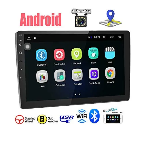 Android Autoradio 2 Din GPS Podofo Bluetooth 9" Touch Screen Navigation WiFi Controllo del volante Mirrorlink Radio FM Doppia USB +Telecamera Posteriore