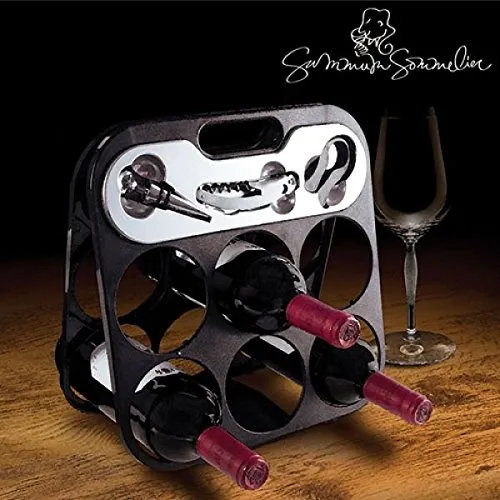 Porta bottiglie portabottiglie cantinetta vino per max.6 bottiglie di vino con accessori