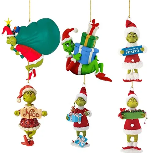 Decorazioni Natalizie Grinch, Ornamento da Appendere Natalizio Decorazioni per L'Albero di Natale Pendenti, Bambola acrilica Grinch Verde Divertente per Decorazioni per Feste a casa, 6 Pezzi