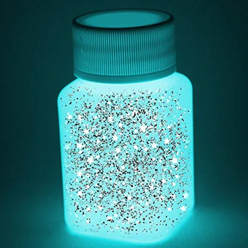 Lumentics - Colore fluorescente con glitter, 100 ml, colore brillante al buio. Colore fluorescente con glitter. Inchiostro fluorescente per bricolage, colore a incandescenza UV, Glow (blu/verde)