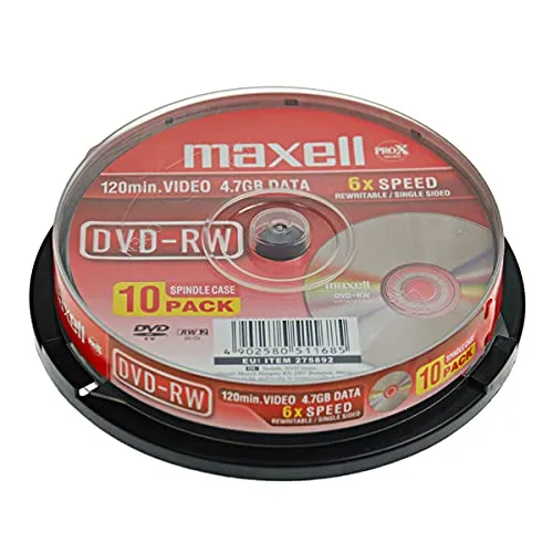Maxell 275896 – Pack di 10 DVD-RW vergini di 4.7 GB, 2 x