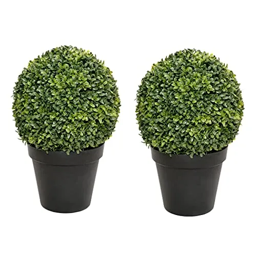 Set di 2 piante in vaso di bosso artificiale da topiaria a forma di palla, 50 cm