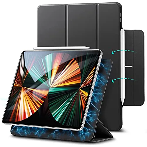 ESR Cover Magnetica Rebound Compatibile con iPad PRO 12.9 2021/2020, Cover Intelligente con Attacco Magnetico, Auto Notte/Veglia, Supporto Trifold e per Pencil 2- Nero
