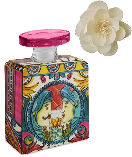 Maroc & Roll - Sicily Bottiglia Grande DIFFUSORE Profumo Ambiente in Porcellana con Fiore di Corteccia di GELSO 375ml - SBTMAXI.B&R04