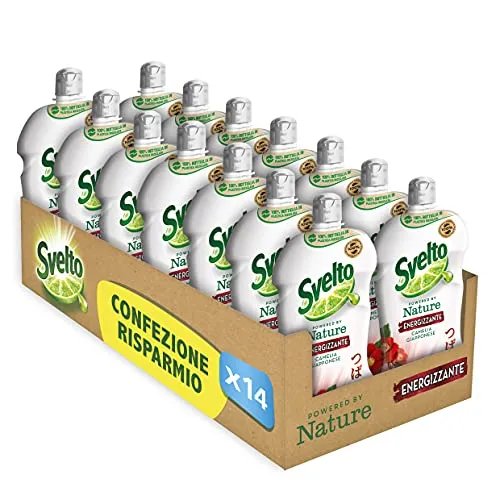 Svelto Powered by Nature Energizzante, Detersivo Piatti a Mano Camelia Giapponese, 14 Pezzi da 450 ml