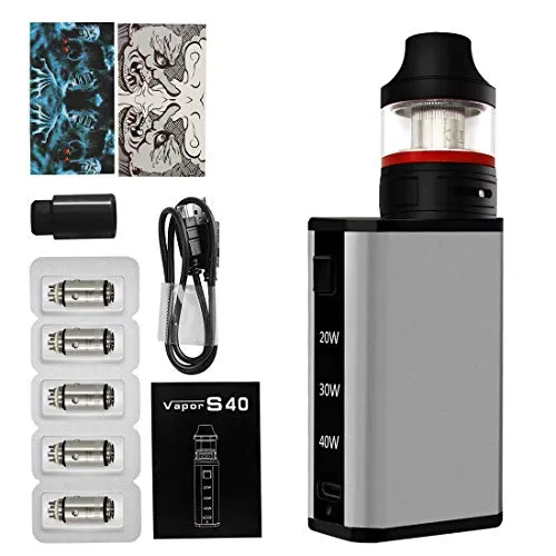 VOVCIG Sigaretta Elettronica kit N40 Sigaretta Elettronica Vape Mod Box Kit 40W Box Mod starter ricaricabile OLED Box Mod Box No nicotina No E liquido(argento)