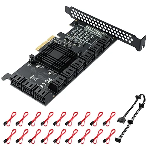 MZHOU Scheda PCIe SATA - Scheda di Epansione SATA a 18 Porte Controller RAID X4 / X8 / X16, Supporta 18 Dispositivi SATA 3.0 (575 + AMS1166)