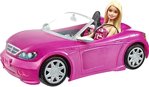 Barbie Macchina Cabrio Rosa, Bambola Inclusa, con Dettagli Realistici, Giocattolo per Bambini 3 + anni, DJR55, Esclusivo Amazon