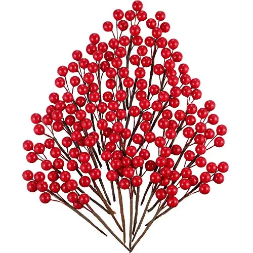 360 Pezzi Artificiale Agrifoglio Bacche da Natale Inverno Bacche Mazzo Finte Mirtilli Grappolo su 60 Steli per Centrotavola Tavolo (Rosso)