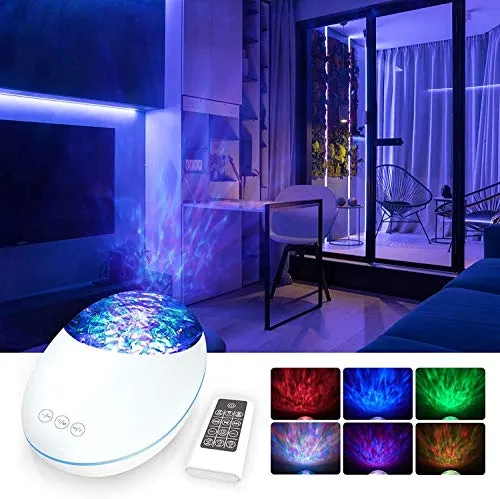 Proiettore Rotante Luce Led, Lampada da Comodino con Bluetooth Altoparlante/Timer/Telecomando Touch Regolazione, Luce Notturna Oceano Onda d' Acqua Effetto 8 Proiezione Modalità 4 Musica Modalità