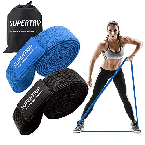 Supertrip Bande Elastiche Fitness Lunghe in Tessuto, 2 livelli di resistenza Fasce per tirare su per Uomo/Donna, Fasce Elastiche Fitness Bande di Resistenza per ginnastica domestica Yoga