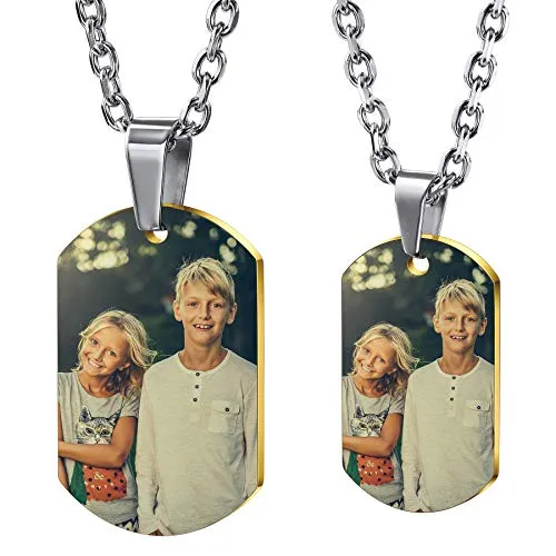 MeMeDIY Personalizzato Collana Con Piastrina Per Cani Incisione Foto/Nome Personalizzato Con Foto Collana Con Ciondolo Per Uomo Donna Coppia Gioielli In Acciaio Inossidabile Amore (Oro Colore)