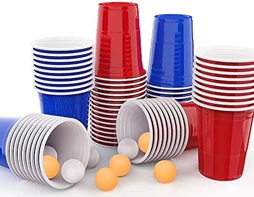 MOZOOSON Festa Tazza Bicchieri 16oz (473ml), Coppe riutilizzabili, Party Game Set di 100 Pezzi con Palla da Ping-Pong Party Cups Gioco per Adulti Festa