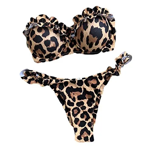 delle Donne del Bikini Pancia Controllo Swimwear Lacework della Stampa del Leopardo Due Pezzi Costume da Bagno Beach Wear per Prendere Il Sole