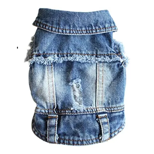 Ducomi Fonzie - Giacca di Jeans per Cane - Gilet in Denim per Cani di Taglia Piccola e Media - Effetto Vintage e Consumato - Taglie Disponibili dalla XS alla XXL (Washed, XS)