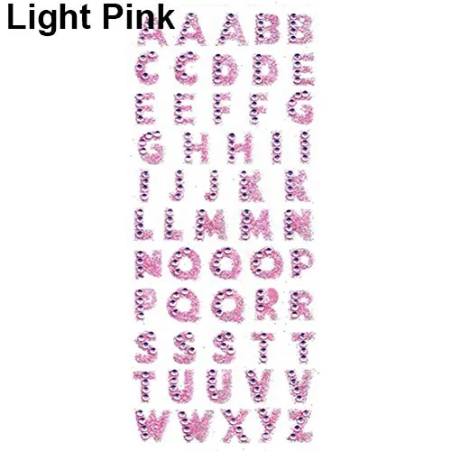 Brussels08 - 1 foglio autoadesivo glitterato con lettere dell'alfabeto e strass adesivi A-Z per scrapbooking, decorazioni per bambini, biglietti di auguri, album fotografici rosa chiaro