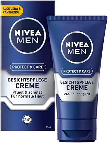 Nivea Men Protect & Care - Crema per la cura del viso in confezione da 3 (3 x 75 ml), crema viso lenitiva per uomini, crema diurna idratante