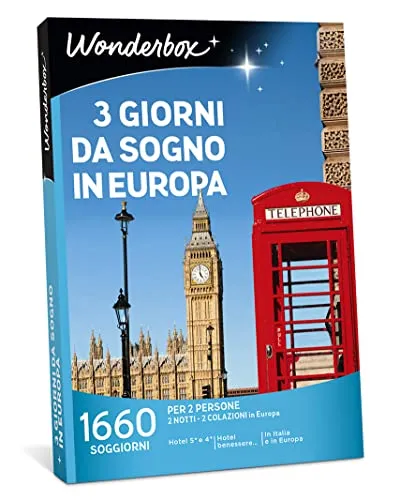 Wonderbox - Cofanetto Regalo - 3 Giorni da Sogno in Europa - Valido 3 Anni e 3 Mesi