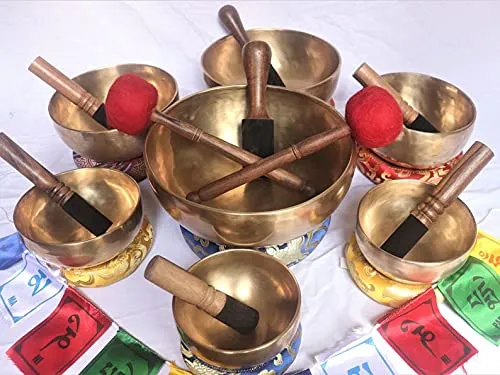 Campana tibetana chakra – Set di 7 – a mano tibetano martellato meditazione Singing Bowl Nepal