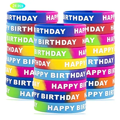 SUNSK Braccialetti in Silicone Gomma Braccialetti Happy Birthday Gomma Braccialetti Feste Braccialetti per Adulti e Bambini 24 Pezzi 8 Stili