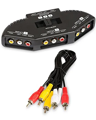 Fosmon 3 Port-way AV composito audio/video/gioco selettore RCA interruttore con cavo adattatore per XBox, XBox 360, PS1, PS2, PS3, Wii, DVD, videoregistratore - Nero